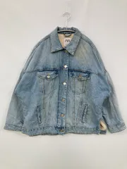 ZARA デニムジャケット USA M ブルー 無地 フードなし ボタン留め