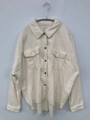 ZARA シャツ/ブラウス USA L アイボリー コットン コーデュロイ 無地 長袖 ミドル丈 レギュラーカラー