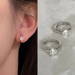 ハートカットストーンミニフープピアス レディース シルバーカラー 小粒きらめき シンプル上品 韓国風 デイリー使い オフィス 通勤 通学 重ね付け トレンド感 高見えアクセサリー
