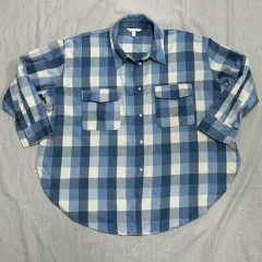 H&M オーバ ブルー CHECKシャツ XXL