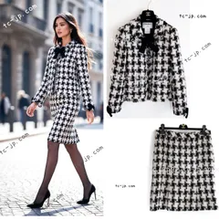 シャネル スーツ CHANEL アイボリー ベージュ リボン ツイード ジャケット スカート カール・ラガーフェルド 超美品 38 42