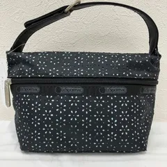 9524　LeSportsac　レスポートサック　ハンドバッグ　ハンドル付きポーチ　持ち手付きポーチ　小物入れ　レディース　ブラック　黒　花柄　フラワー　パンチング　水色　ライトブルー