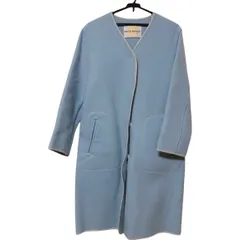  【美品】MASSE MENSCH マッセメンシュ　ノーカラーロングコート　水色　ブルー　レディース　ウール100% 日本製　リバーコート　裏地なし　オシャレ　希少　上品【Z1781】