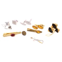 【カフスボタン セット】　カフリンクス　ネクタイピン　ゴールド　シルバー　ブラック　石付き　アクセサリー　メンズ