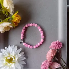 ハンドメイドビーズブレスレット／ピンク×パープル×バタフライチャーム／17cm／レディース