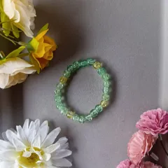 ハンドメイドビーズブレスレット／パステルグリーン×イエロー／15cm／レディース