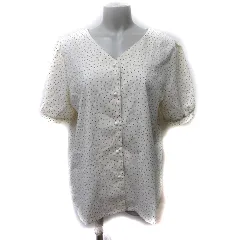 ジュノア JUNOAH ブラウス 半袖 ドット XL 白 オフホワイト /YI