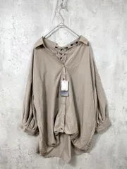 新品 RMAF Remind me and forever リマインドミーアンドフォーエバー 5051040110 定価3500円 後ろレースアップ タケノコタック ブラウス シャツ sizeF/茶 ■■レディース