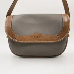 Christian Dior（クリスチャンディオール）ヴィンテージ CDロゴ キャンバス×レザー ショルダーバッグ ブラウン×グレー フラップ