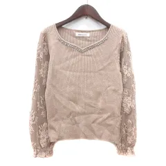 ミッシュマッシュ MISCH MASCH ニット カットソー レース 長袖 切替 リブ ビジュー M ベージュ /MN