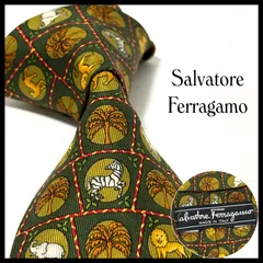 サルヴァトーレフェラガモ  ネクタイ  動物  ブランド  グリーン×マルチ  緑 マルチ  シルク100%  イタリア製  ビジネス  結婚式  Salvatore Ferragamo