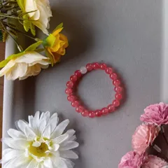 ハンドメイドビーズブレスレット／ピンク×ホワイト／15cm／レディース