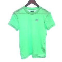 アディダス adidas AEROKNIT スポーツウェア カットソー Tシャツ クルーネック 切替 ドット プリント 半袖 M 黄緑 イエローグリーン /AU