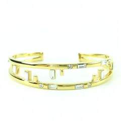 極美品☆FENDI フェンディ ファースト FFモチーフ ラインストーン バングル ブレスレット M ゴールド 箱付き イタリア製 レディース