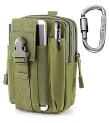 ウエストバッグ 多機能ポーチ 収納 マルチケース ベルト通し 撥水加工 旅行 アウトドア ハイキング 小物入れ コンパクト マルチウェストポーチ カラビナ 付き Molle対応 (グリーン)