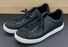 【中古品・現状品】+diana　プラスダイアナ　グリッター　ローカット ビジュー付きパンチングスニーカー　サイズ：25㎝　ブラック　A-156