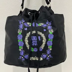 9500　ANNA SUI　アナスイ　ショルダーバッグ　巾着　ドロスト　ブラック　黒　パープル　ラベンダー　紫　バラ　ローズ　バタフライ　パピヨン　蝶々　レディース　きれいめ