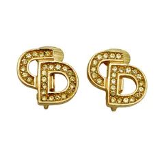 ★SALE【6jab0528-k】クリスチャンディオール イヤリング CDロゴ GPメッキ ラインストーン ゴールド【中古】レディース