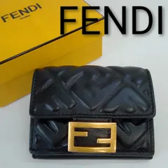 AQB23 フェンディ 極美品 FFロゴバゲット コンパクトウォレット 3つ折り財布 ゴールド金具 箱付き
