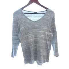 クラップユー Crap/u ニット カットソー Vネック ボーダー 七分袖 M グレー /AU