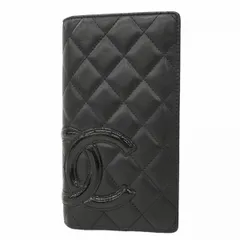 【6bb2710】シャネル 長財布 カンボン ラムスキン ブラック シルバー金具【中古】レディース