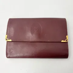 カルティエ 三つ折り 財布 がま口 マスト レザー レディース メンズ Cartier ボルドー カルチェ　1703
