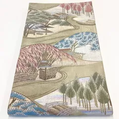 ［6974］袋帯 森林風景文様 金 六通 未仕立て 正絹 着物 フォーマル