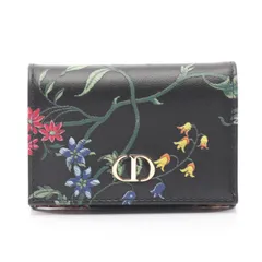 ディオール Dior 二つ折り財布 CARO XS カロ ウォレット ブラック/花柄 レザー コンパクトウォレット レディース Used A