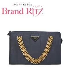 中古 プラダ 三角ロゴプレート チェーン ハンドバッグ ネイビー テスートナイロン レディース PRADA 【送料無料】【西神店】