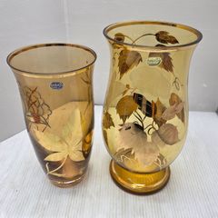 ボヘミアグラス 花瓶 アンバー 金彩 - メルカリ