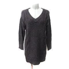 アナザーエディション ANOTHER EDITION アローズ ニットワンピース ミニ 長袖 ミックス柄 ケーブル 紺 ネイビー 茶 ブラウン /YI