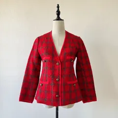 Hanae Mori ハナエモリ レッド Vネック チェック ジャケット