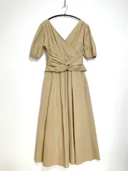 美品 eimy istoire エイミーイストワール 定価19800円 コットン ツイストパフスリーブ カシュクール ワンピース sizeM/ベージュ ■◆◎レディース