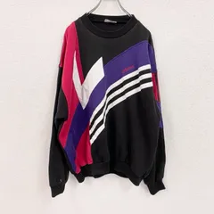古着 used　80s～　adidas　アディダス　スウェット/トレーナー　ロゴ刺　マルチカラー　黒　ブラック　XLサイズ【値引き交渉OK！】