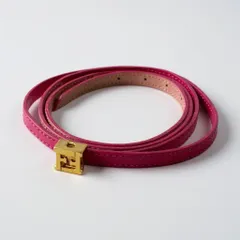 a6 FENDI フェンディ ネックレス チョーカー ブレスレット アクセサリー FFロゴ ピンク ゴールド レザー 本革 レディースk02i