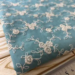 縦100cm×横95cm 刺繍生地 ターコイズ NO,081