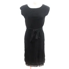 プロポーション ボディドレッシング PROPORTION BODY DRESSING ニット ワンピース ひざ丈 リブ レース フレンチスリーブ ウエストマーク 3 M 黒 ブラック /AU