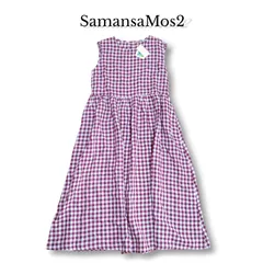新品　SamansaMos2　テンデランリネンノースリワンピース　リネン100% パープル　ギンガムチェック　マキシ丈　ガーリー　森ガール　サマンサモスモス　SM2