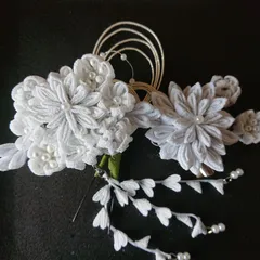 つまみ細工の髪飾りセット/白/結婚式/成人式/卒業式/七五三