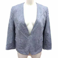 トゥモローランド TOMORROWLAND ノーカラージャケット 背抜き 麻混 リネン混 38 M 青 ブルー /YK