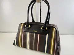 ★BALLY バリー ハンドバッグ ボストンバック ストライプ PVC レザー ブラウン系 レディース 中古品 管理2M245