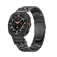 高級 軽量 メタル 調節可能 チェーン 耐久性 通気性 エレガンス ビジネス ベルト Galaxy Ultra Ultra Watch ギャラクシーウォッチ Ultra ステンレス製 バンド ベルト ウォッチ コンパチブルギャラクシー 47mm（ブラック [M