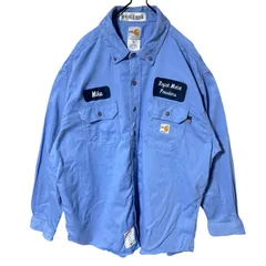 2XL ブルー 青 カーハート ワッペン  ボタンダウン ワーク オーバーサイズ シャツ レディース ユニセックス メンズ 古着 長袖 CHM