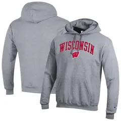 チャンピオン メンズ トップス Tシャツ ロゴ フリース パーカー MensChampion Heather Gray Wisconsin Badgers Arched Logo Fleece Pullover Hoodie Wis Grey グレー