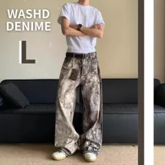ウォッシュドデニム リアルツリー L バギーパンツ ワイドパンツ カモフラ ウォッシュドデニムパンツ  ワイドシルエット ワイドデニム フレアパンツ バギーパンツ 迷彩 カモ柄デニム y2k 激太 アメカジ ハイウエスト 地底人 ワイドシルエット ハイウエスト