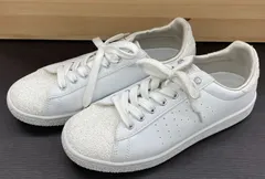 【中古品・現状品】+diana　プラスダイアナ　グリッター　ローカット ビジュー付きパンチングスニーカー　サイズ：25㎝　ホワイト　A-158