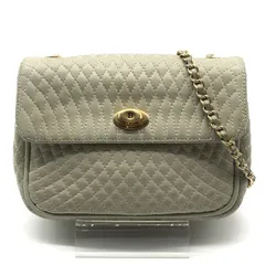 良品 BALLY バリー キルティング レザー ミニ チェーン ショルダー バッグ ベージュ系 ブランド 鞄 BAG k7382