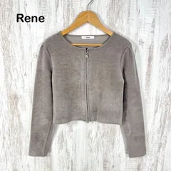 Rene ルネ スエード風 花モチーフチャーム ダブルジップアップ クロップド 長袖 カーディガン