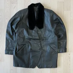 日本製 黒 牛革 ファー襟付き コート ジャケット 本革 レザー ヴィンテージ