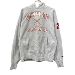 90s メキシコ製 Champion プリントスウェット パーカー XL ライトグレー チャンピオン 青タグ フーディー カレッジ 秋物 a802-5581